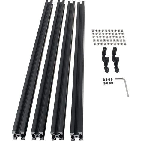 Lot de 4 profilés en aluminium anodisé avec écrou en T et connecteurs coudés en L pour machines CNC 1000 mm 2020 Noir (1/5)