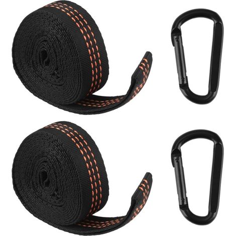 Lot de 2 Ensemble de Sangles pour Hamac avec Mousquetons - Fixation Robuste pour Balançoire, Camping, Siège Suspendu - Charge Max 300 kg - Polyester de Haute Qualité (1/5)