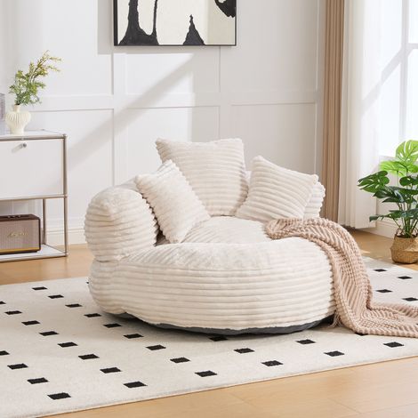 Divano relax 108x108x52 cm e sofa lazy con schienale alto e 3 cuscini per soggiorno, camera e ufficio - Schiuma - Velluto a coste - Beige