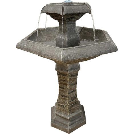 Fontaine de jardin Hexagon Eleganz avec éclairage LED, cascade, mangeoire à oiseaux, décoration de jardin, fontaine (1/5)