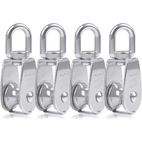 4pcs Blocs Monobloc de 25 mm en Acier Inoxydable argenté 304, Grue Monobloc pour poulie M25 à Crochet à Une poulie Charge de Papier pivotante 150 kg (1/5)
