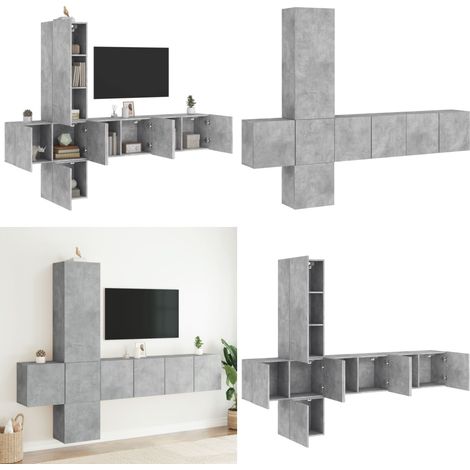 5-tlg. Wohnwand Betongrau Holzwerkstoff - TV-Schrank - Stauraum (1/5)