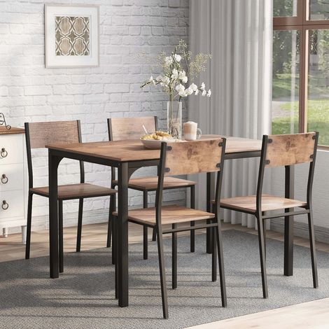 Ensemble table à manger avec 4 chaises, salle à manger 5 pièces style vintage marron, table compacte pour cuisine, salon et balcon (1/5)