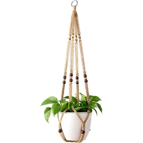 Suspension pour plantes d'intérieur en corde de coton et chanvre, 85 cm, avec perles en bois, pour décoration intérieure, sans crochet, 1 paire