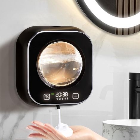 Dispenser automatico di sapone liquido da 320 ml, ricaricabile, colore nero. (1/5)