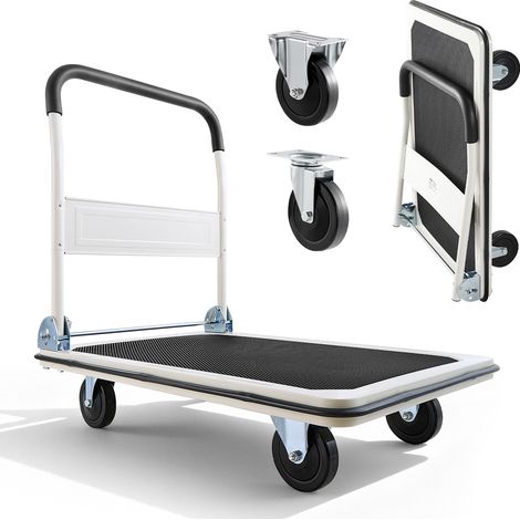 VEVOR Carro Plataforma Plegable 900 x 610 mm, Carretilla de Transporte Carga de 299,37 kg, Carrito Portaequipajes con Plataforma con Ruedas de PVC de 123 mm, para Tareas Domesticas, Almacen, Mudanza