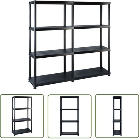 The Living Store Étagère de rangement à 4 niveaux Noir 122x30,5x130 cm Plastique - Étagère De Rangement - Étagère Industrielle - Meuble De Rangement - Stockage Vertical - Organisation Maison (1/5)