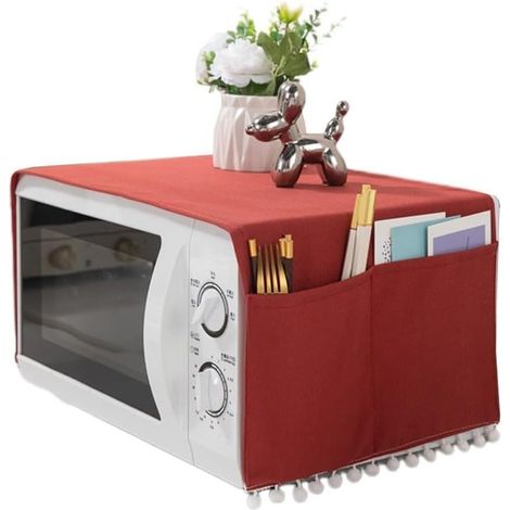 Housse anti-poussière micro-ondes 30x90 cm, polyester/coton, poches latérales, rouge clair. (1/5)