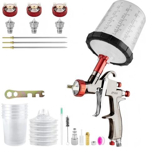 R500 LVLP Paint Gun with 1.3/1.7/2.0mm Spray Gun Kit, Includes 650ML Mixing Bucket and 5 Disposable Buckets Pneumatic Paint Gun (1/5)