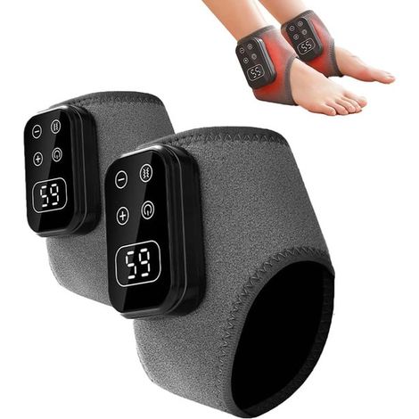 Ensemble de massage des pieds 2 pièces - Support de cheville chauffant électrique - Appareil de massage - Masseur de pieds - Compresse chauffante électrique - 5 niveaux de vibration - Équipement de pl (1/5)