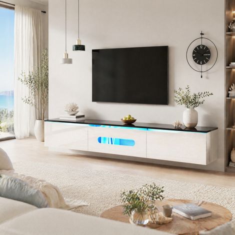 Mueble TV blanco y negro 180 x 35 x 30 cm con LED de 16 colores, mural (1/5)