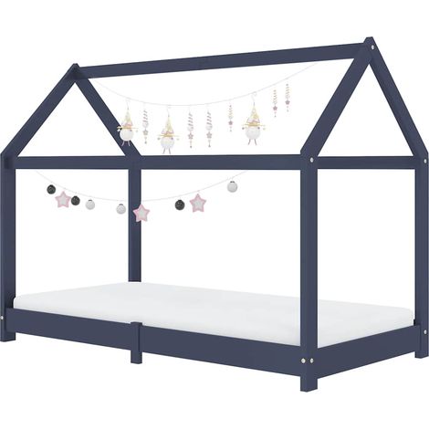 Lit enfant pour 1 personnes, Structure de lit, Assemblage Facile, Gris Bois de pin massif 70x140 cm OIB5372E