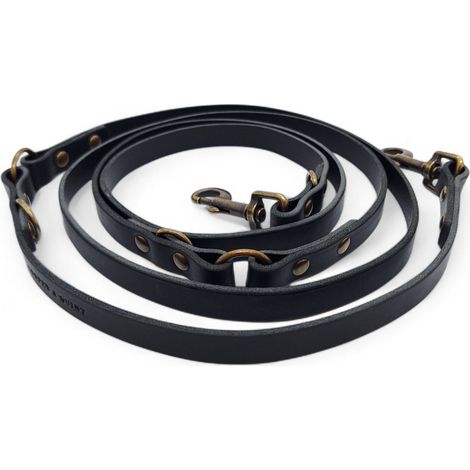 Laisse réglable pour chien en cuir pleine fleur noir - Modèle multiposition 220 cm - PANGIVO