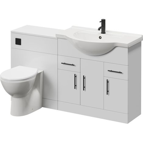 Alexander James Cento Gloss White 1450mm 3 Door Vanity Unit Toilet Suite - 1450mm - Matt Black 96mm Bar HandleJames Toilet Pan and Seat