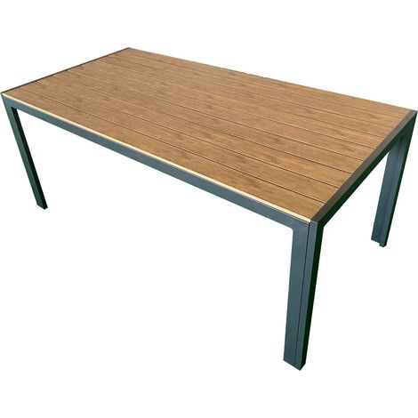 Marvin Tavolo da Pranzo per Esterni Giardino in Alluminio e Polywood Effetto Legno – Design Moderno e Resistente Antracite / Legno 180cm