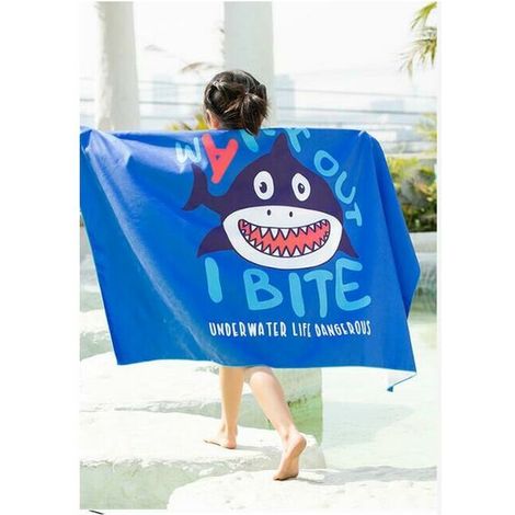 Serviette de plage en microfibre pour enfants Blue Shark 130 80cm Serviette de plage absorbante à séchage rapide (1/4)
