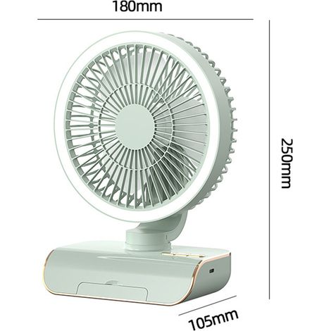 4000-mAh-Akku, grüner, wiederaufladbarer USB-Tischventilator mit Fernbedienung, Umgebungslicht und Handyhalterung, 90°-Oszillation, leise (1/5)