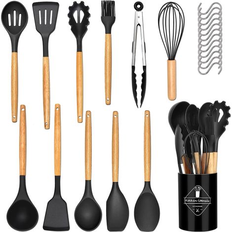 Ensemble de 24 ustensiles de cuisine, couverts, manche en bois, résistants à la chaleur, sans BPA, antiadhésifs (1/5)