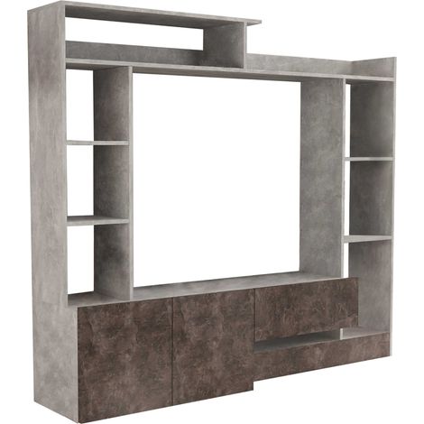 Parete attrezzata porta tv da interno soggiorno in legno nobilitato bilaminato Ponte Vecchio - Grigio Effetto Cemento E Grigio Scuro Effetto Cemento (1/4)
