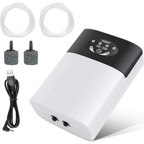 Bomba de aire para acuario, bomba de aire portátil para acuario, bomba de oxígeno USB, bomba de aire silenciosa para acuario, bomba de oxígeno, caudal de 2 x 3 L/min, 2 salidas de aire. (1/4)