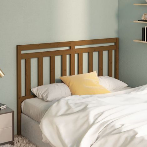 Cabecero de cama madera maciza de pino marrón miel 126x4x100 cm vidaXL (1/5)