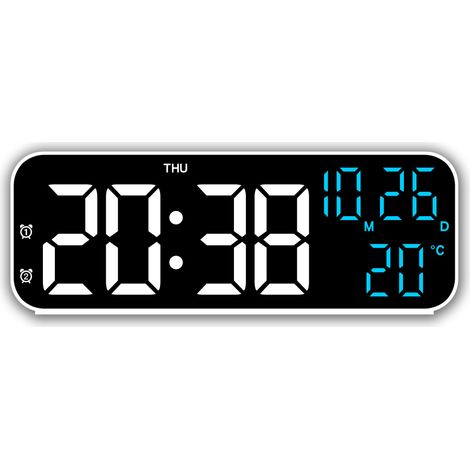 Semplice sveglia elettronica, orologio LED multifunzionale per la casa - striscia luminosa blu, cassa bianca (1/5)