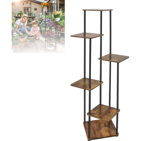 Support à plantes moderne à 6 couches, support à fleurs d'angle en métal, adapté à une utilisation intérieure et extérieure, adapté aux jardins, porches, balcons, salons-robuste et élégant (1/5)