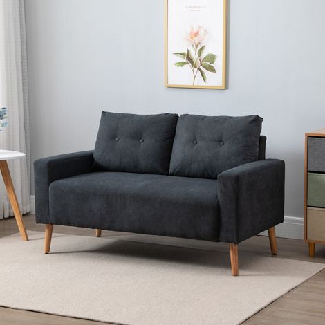 Divano 2 Posti Moderno in Stile Nordico con Schienale Trapuntato, in Poliestere e Legno, 145x76x88 cm, Grigio scuro (1/5)