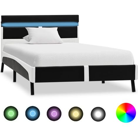 Bettgestell mit LED Schwarz Kunstleder 90x200 cm