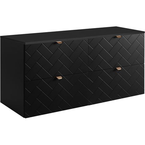 Rodan Waschbeckenunterschrank 120 cm, Schwarz Matt, 46 x 120 x 62,3 cm, mit schwarzer Waschtischplatte, feuchtraumgeeignet, Badmöbel Unterschrank