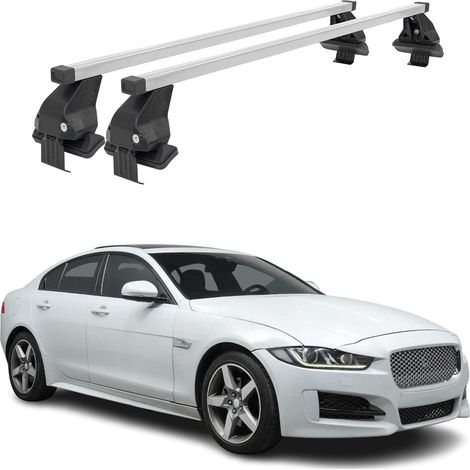 OMAC Dachträger Querträger Stahl für Jaguar XE 2015-2024 – Abschließbar – City-Crash-getestet – DIN 75302:2019 – ISO/PAS 11154:2006 – Max. 50 kg Silber