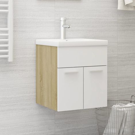 Mobile Sottolavabo, Armadietto da Bagno, Mobiletto da Bagno moderno Bianco Rovere Sonoma 41x38,5x46cm Truciolato KWI6582 BonneVie (1/5)