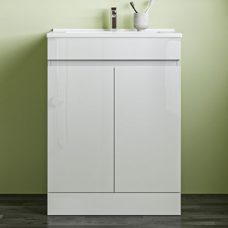 800x600mm Bathroom White Vanity Unit With Storage Space Soft Close Doors Thin Ceramic Basin (1/5)