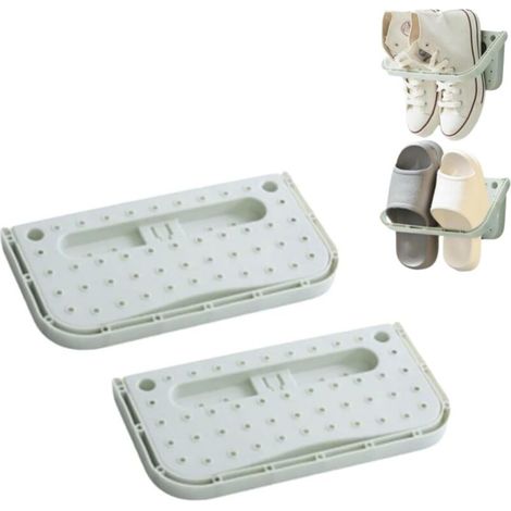 2 pièces étagère à chaussures en plastique pliante porte-chaussures en organisateur de stockage porte cintres à chaussures stockage de chaussures, Bleu (1/5)