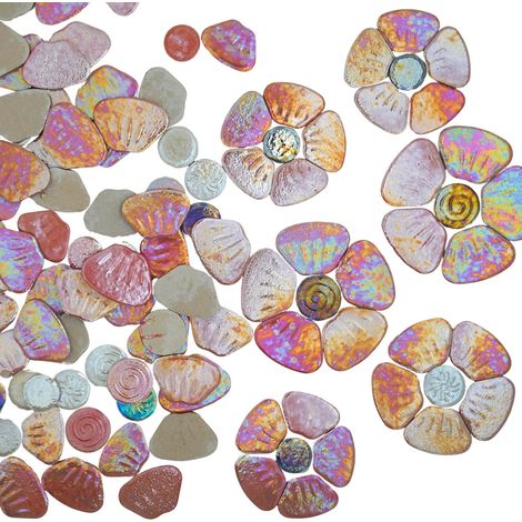 Carreaux de mosaïque en céramique irisée - Pétales et feuilles - Tailles mixtes - 0,5 kg - Bricolage - Décoration intérieure et extérieure (pétales roses) (1/5)