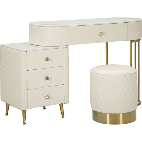 Dmora - Toeletta Taquari, Tavolo da toeletta, Postazione da trucco, Mobile consolle, 120x40 h75 cm, Bianco e Oro (1/5)