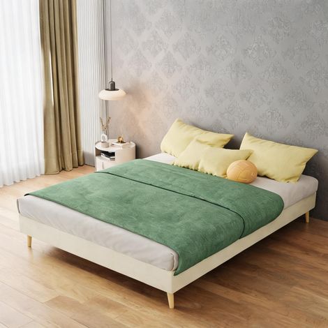 Tête de lit beige en tissu métal 200 x 140 x 14 cm (1/5)