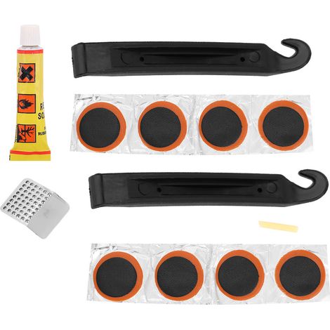 Mini kit de réparation de pneus de vélo portable avec lime et démonte-pneus auto-adhésives, outils pour réparation de crevaisons. (1/5)
