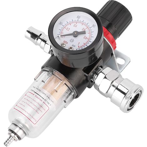 Filtre séparateur d'eau 1/4 pouce pour compresseur d'air de voiture, kit avec régulateur et manomètre (1/3)