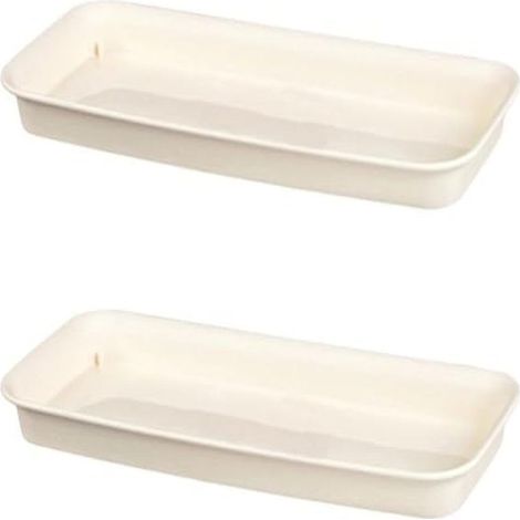 Bac de récupération rectangulaire en plastique (2 pièces) pour plantes d'intérieur et d'extérieur, idéal pour recueillir l'eau et la terre (beige, L) (1/5)