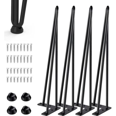 Lot de 4 pieds de table en épingle à cheveux - 3 barres - Pieds de meubles en métal avec protection de sol - Hauteur : 40 cm - Pour tables basses, tables basses, bureaux, tables à manger (1/5)