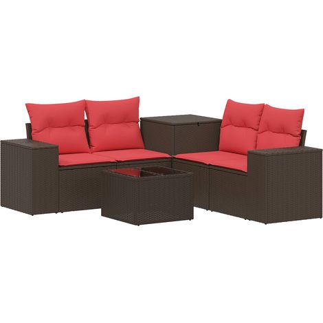 Set di divani 6 pz Marrone e Rosso Rattan sintetico e Acciaio vidaXL (1/5)