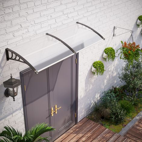 Pensilina per porta 75x195x23 cm, protezione UV e pioggia, struttura in alluminio, trasparente (1/5)