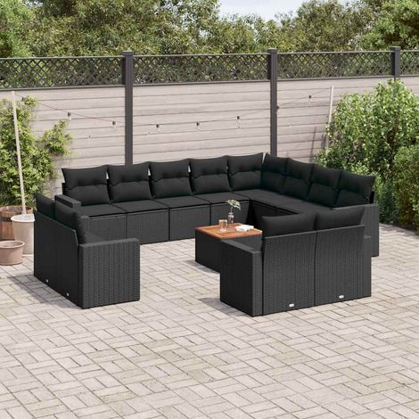 Salon de jardin en résine tressée noire avec meuble d'appoint en acacia 13 pièces - PANGIVO (1/3)