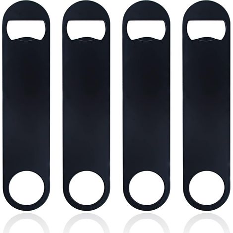 Paquete de 4 abridores de botellas planos de acero inoxidable de 18 cm - Negro con embalaje premium para bar y cocina. (1/2)
