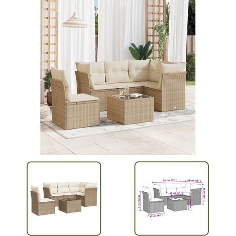 The Living Store Salon de jardin avec coussins 6 pcs beige résine tressée - Ensemble Salon De Jardin - Mobilier De Jardin - Salon De Jardin Design - Meubles De Jardin Résistants - Canapé D'extérieur (1/3)