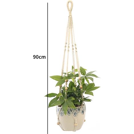 (c-5) Panier suspendu en macramé fait main pour plantes, pot de fleurs, décoration de balcon, corde de levage nouée, style bohème, décoration pour la maison et le jardin (1/4)