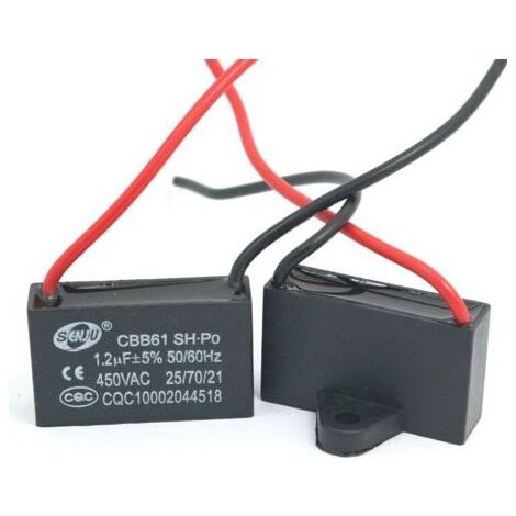 2 Pièces - Condensateur CBB61 - Condensateur Moteur - Pour Ventilateur Plafond Et Climatisation 450V 1.2uF Noir 37x22x11mm (1/5)