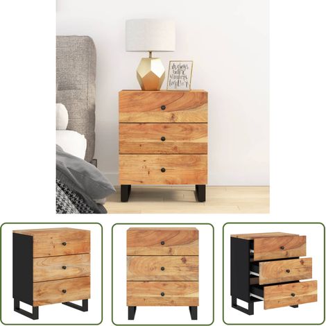 The Living Store Nachttisch 50x33x62 cm Massivholz Akazie & Holzwerkstoff - Nachttisch - Wohnzimmer - Esszimmer - Industrie Design - Massivholz (1/5)