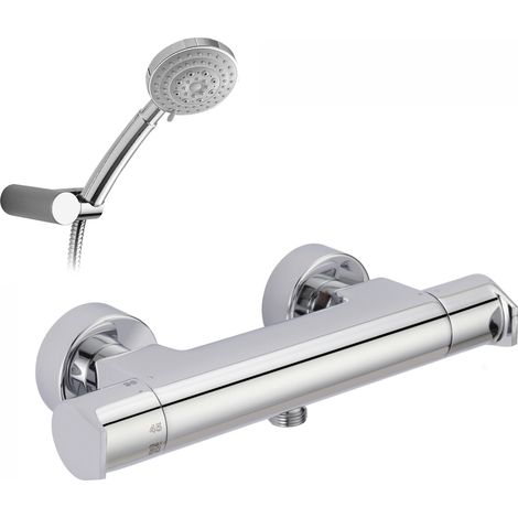 Presto Grifo ducha termostático Aroha negro cuerpo frío con accesorios de ducha (1/2)